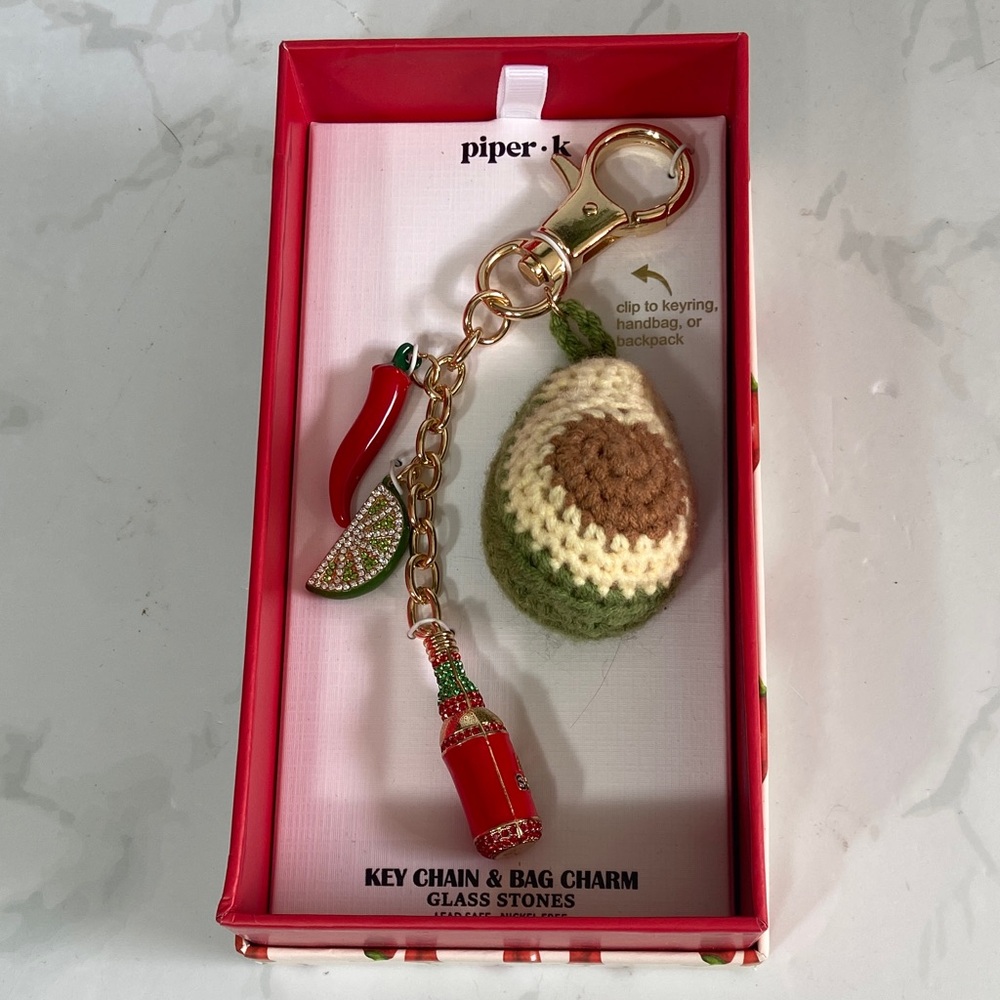 New Fun Piper K Bag Purse Charm Crochet Knit Avocado Hot Pepper Lime Rhinestone